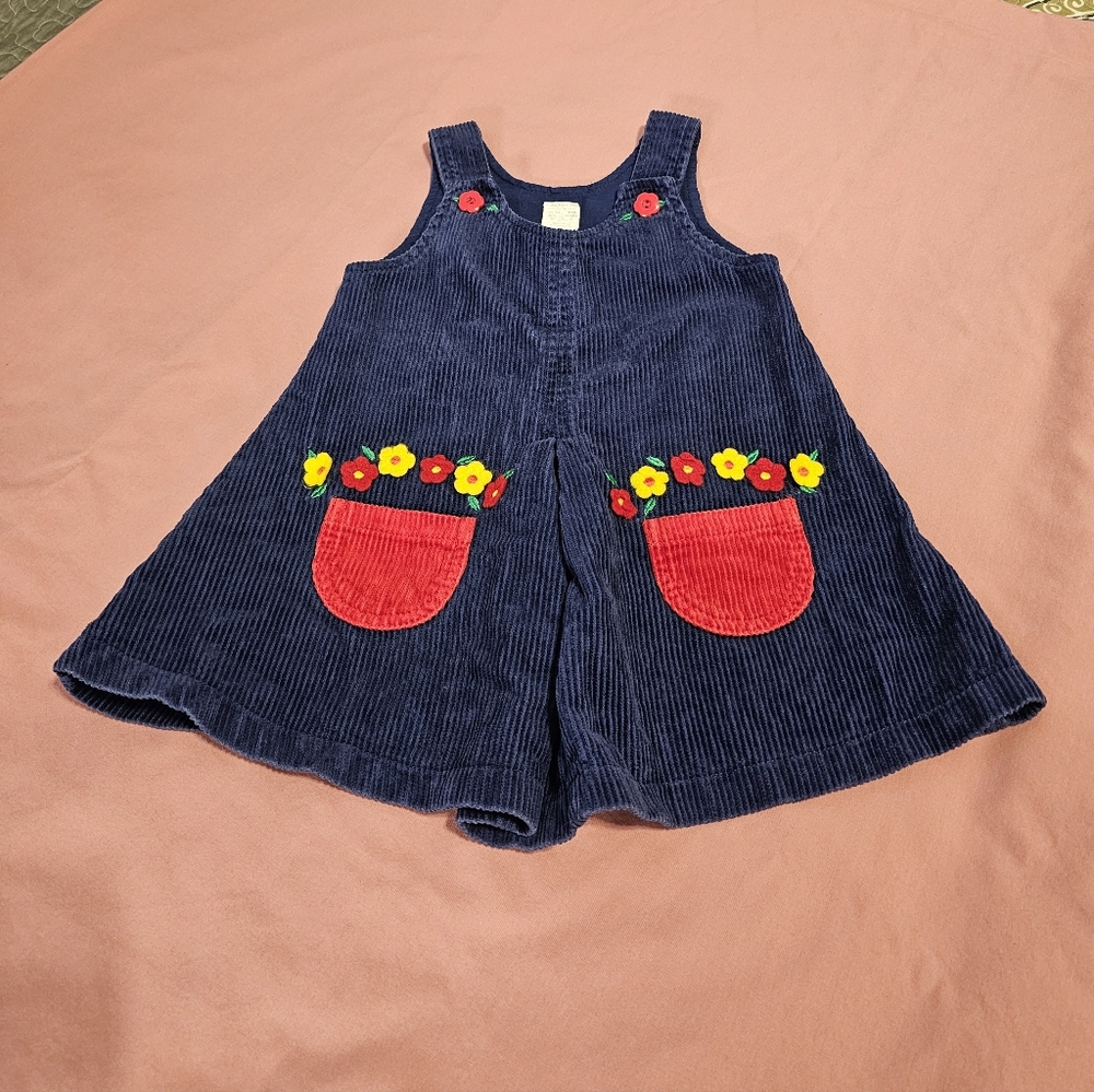 Unbranded Sleeveless Corduroy Dress with pockets and floral detail, GUC, Size 2T